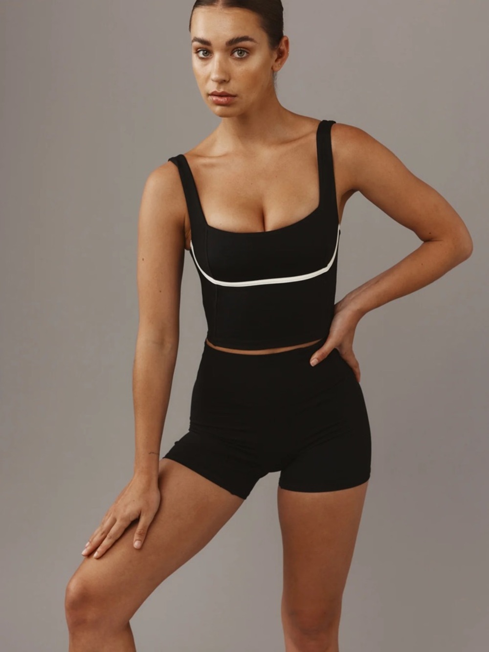 Monday Swimwear Black Crop Brami with White Contrast Trim
